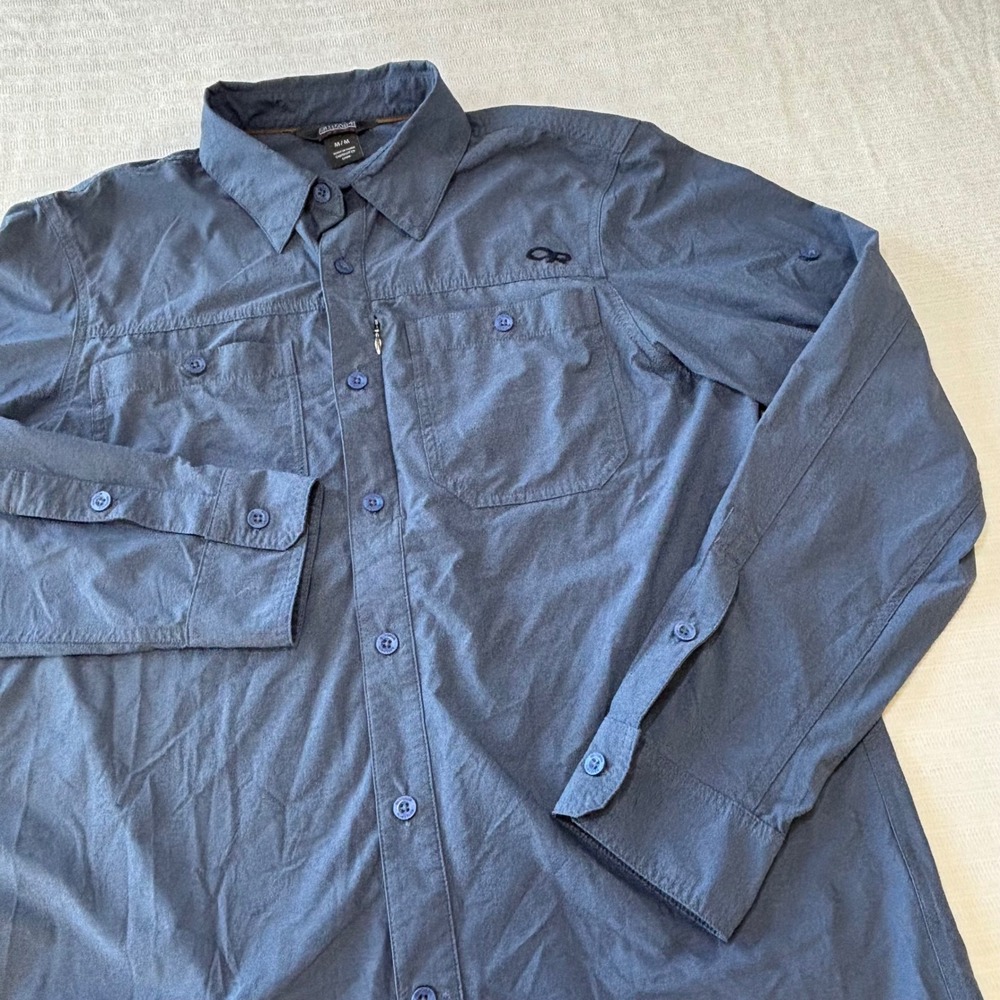 Outdoor Research Wayward LS Shirt Mens Medium Blue Hiking Fishing 269221